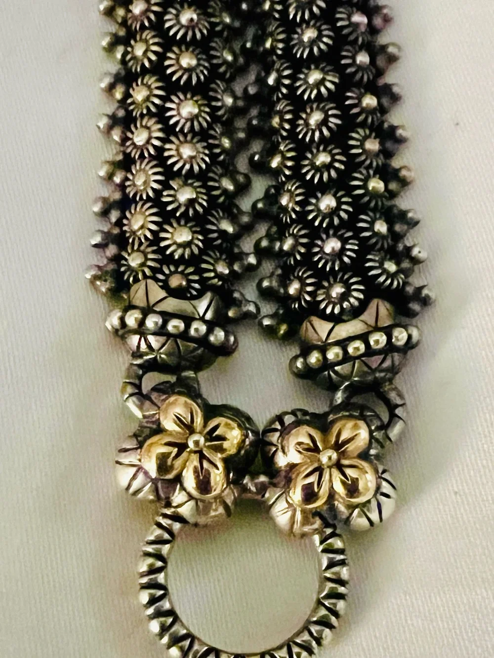 Barbara Bixby Sterling Silver & 18k Flower Accent Woven Collar Necklace - Picture 5 of 9
